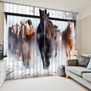 Running Horse Animal Blackout Curtain Retro For Living Room 3D Window Curtains - Picture 1 of 9
