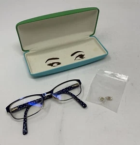 Kate Spade NY Ambrosette Polka Dot Blue & Gold Glasses Frames 50 17 135 w/ Case - Picture 1 of 14