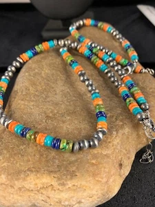 Native Sterling Silver Multi-Stone Turquoise Lapis Necklace Bracelet Set - Picture 1 of 12