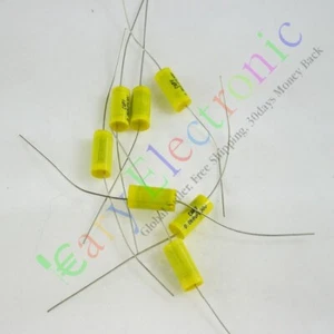 100pc yellow long lead Axial Polyester Film Capacitor 0.068uF 630V fr audio amps - Picture 1 of 5