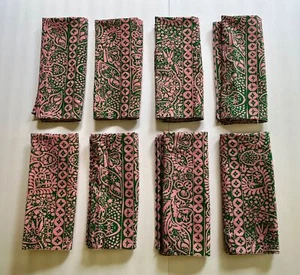 8er Set - 1959 Marimekko rosa & grün Stoff Kulkunen von Maija Isola Servietten - Bild 1 von 4