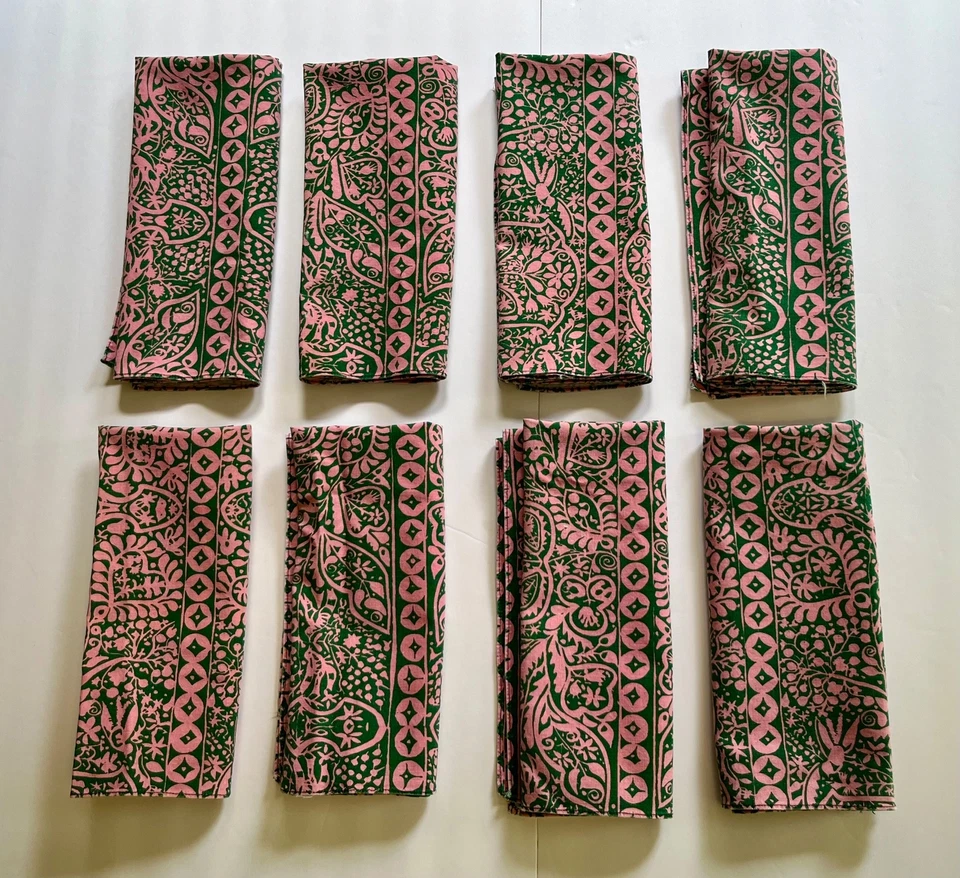 Set of 8 - 1959 Marimekko Pink & Green Fabric Kulkunen by Maija Isola Napkins - Image 1 of 4