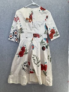 Unbranded Women's Fit & Flare Dress Off White Floral V Neck 3/4 Sleeve Small - Picture 1 of 10
