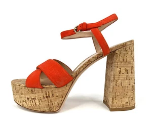 Gianvito Rossi Orange Suede & Cork Platform Ankle Strap Heel Sandals Size EU 42 - Picture 1 of 11