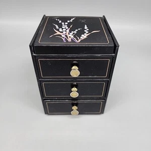 Vintage Japanese Lacquer Jewelry Box Hand Crafted By Otagiri 3 Drawers & Mirror - Picture 1 of 5