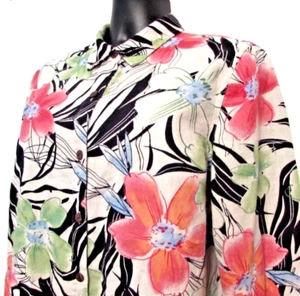Blusa para mujer JM Collection Petite 16P 100 % lino rosa y verde floral manga 3/4 - Imagen 1 de 9