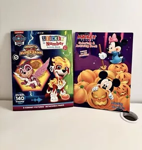 2 Kinder Activity Bücher - Paw Patrol Aufkleber nach Zahlen & Mickey Halloween - Bild 1 von 6