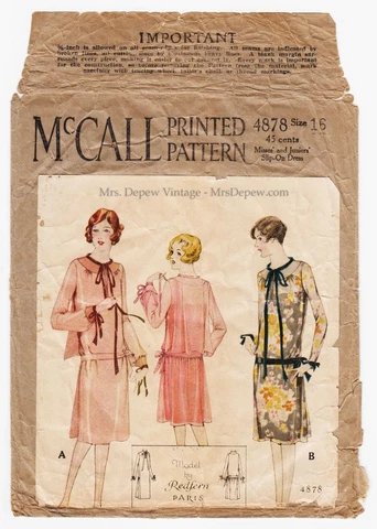Vintage Sewing Pattern Rare 1920s Dress McCall 4878 Redfern Couture Paris Model Cover