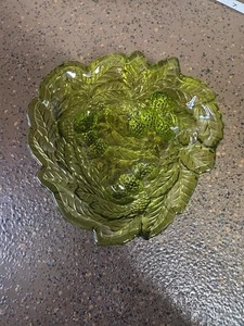 Ciotola porta caramelle vintage vetro depressione Indiana bacche nere e foglie - Foto 1 di 6