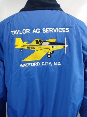 Vintage Taylor Ag Services Mens L Blue Zip Up Jacket WearGuard Airplane Jacket - Image 1 of 4