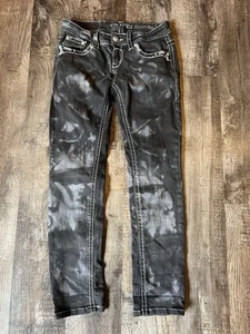 Grace in LA Skinny Jeans Black Gray Wash Embellished Sequin Pockets Sz 25 Capri - Picture 1 of 7
