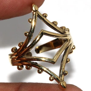 Rustic Crown Golden Plated Boho Gemstone Handmade Ring US FreeSize MJ - Picture 1 of 3