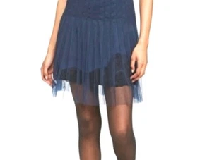 Minigonna Rodarte Target Tulle Pizzo Raso Navy Nera Party Cocktail Nuova con etichette Taglia 8 - Foto 1 di 13