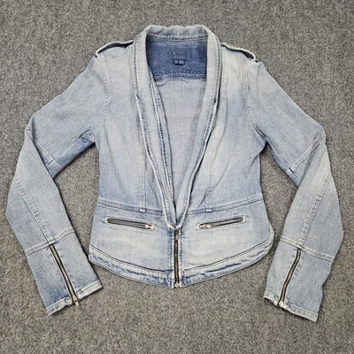 Chaqueta Denim Y2K Guess Mediana Cremallera Parcial Estilo Moto Cono Picos Glam Punk Edge Foto 1 de 4