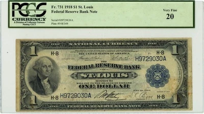 FR.731 $1 1918 Federal Reserve Bank Note St. Louis VF20 PCGS Currency 950750-71 - Image 1 of 3