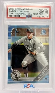 Andrew Vaughn 1st Bowman Sky Blue Refractor 2019 Bowman Draft Chrome PSA 10 - Picture 1 of 4