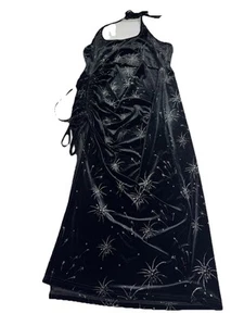 Cider Women Black Velvet Fireworks Drawstring Ruched Halter Dress Size 1XL - Picture 1 of 12