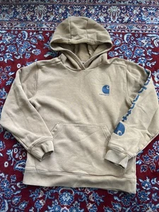 Carhartt Long Sleeve Youth Large Brown Hoodie Spell Out Graphic Logo - Picture 1 of 5