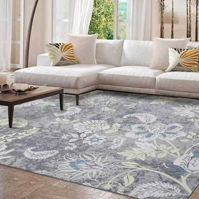 Washable Area Rug 8x10 Large Modern Floral Rug Boho Abstract Area Rug, Easy-C... - Image 1 of 4