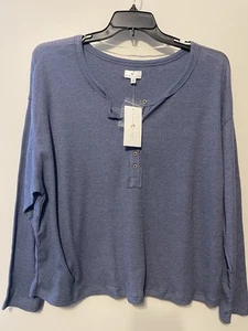 True Craft Damen 2X blau Waffel Strick Thermo Henley Shirt Neu mit Etikett - Bild 1 von 7
