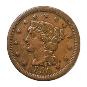 1850 1C geflochtenes Haar großer Cent - sehr guter Zustand  - Bild 1 von 2