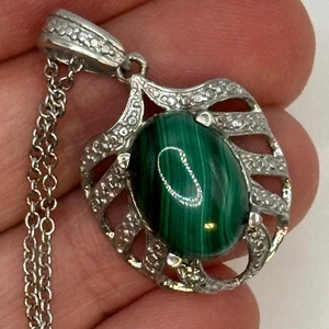 Chuck Clemency STS Karis Sterling Silver Malachite Pendant Necklace 20 In - Picture 1 of 8