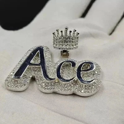 2 Ct Round Cut Real Moissanite Custom Letter Name Pendant 14K White Gold Plated - Image 1 of 4