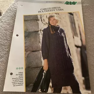 VINTAGE CREATIVE KNITTING PATTERN - CABLED DRESS IN A TWEEDY YARN - Picture 1 of 5
