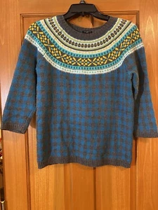 Talbots Women’s Sweater Large Petite Lambswool Blend Fair Isle 3/4 Sleeve - Picture 1 of 8