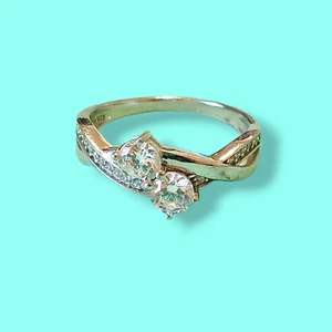Sterling Silver Double CZ Dinner Engagement Ring Sz 8.75 Signed 925 - Picture 1 of 8