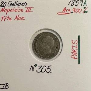 20 CENTIMES NAPOLEON III - 1859A - Pièce de monnaie en Argent // Qualité : TB - Foto 1 di 2