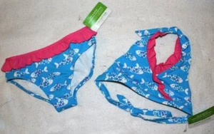 NWT Garnet Hill Girls Blue Fish Ruffle Trim Halter Bikini Swimsuit Top Bottom 12 - Picture 1 of 1