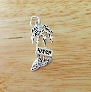 Sterling Silber 24x13mm sagt Hawaii auf einer Palme Kokosnuss Baum Strand Charm - Bild 1 von 3