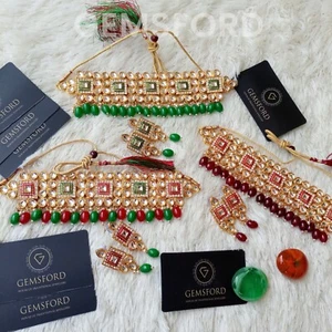 Choker Ohrringe Tikka Set Indisch Pakistanisch Luxus Afghanisch Braut Kundan Schmuck - Bild 1 von 4