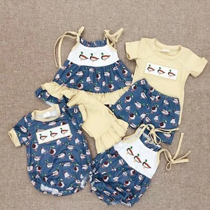 Embroidery Mallard Duck Sibling Toddler Outfit & Romper Summer Baby Clothes - Picture 1 of 11