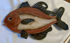 Pier 1 Imports Hand Painted Plate Porcelain Fish Shaped Dish 12” NWT Fisherman