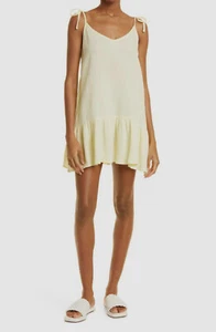 $142 Monrow Women's Yellow Shoulder Tie Ruffled V-Neck Mini Dress Size XL - Picture 1 of 5