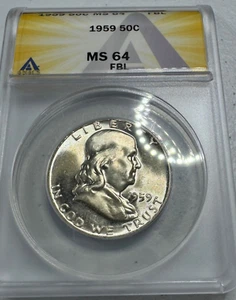 1959 Franklin US Halber Dollar, MS64 von ANACS, FBL, HERVORRAGEND AUSSEHENDE Münze!!!! - Bild 1 von 6