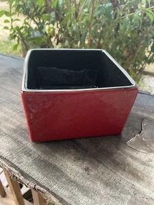 Red/black glossy ceramic textured square planter~Candy Dish~ Centerpiece 3.5x5.5 - Picture 1 of 7