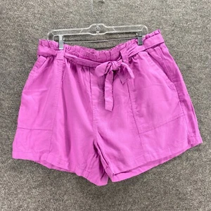 Terra & Sky Shorts Women 0X Plus Purple High Rise Belted Pull On Linen Pockets - Picture 1 of 10