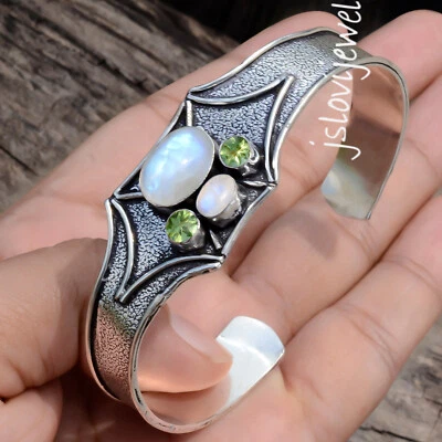 Brazalete de plata de ley 925 con piedras preciosas y peridoto arco iris para fiesta Foto 1 de 4