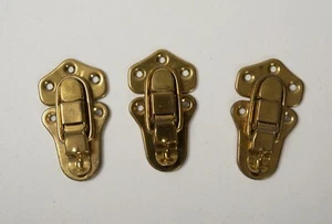 Lot of 3 Unused Trunk Latches (B10BA) Brass Plated Steel 3.25" Clasp Fastener - Picture 1 of 10