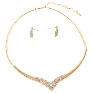Gold Tone Metal Clear Rhinestone Necklace Earring Set S14711-GCRY - Picture 1 of 2