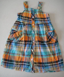 Gymboree NWT TROPICAL BLOOM Plaid Sun Tank Dress Button up Blue Orange 6 7   - Picture 1 of 3