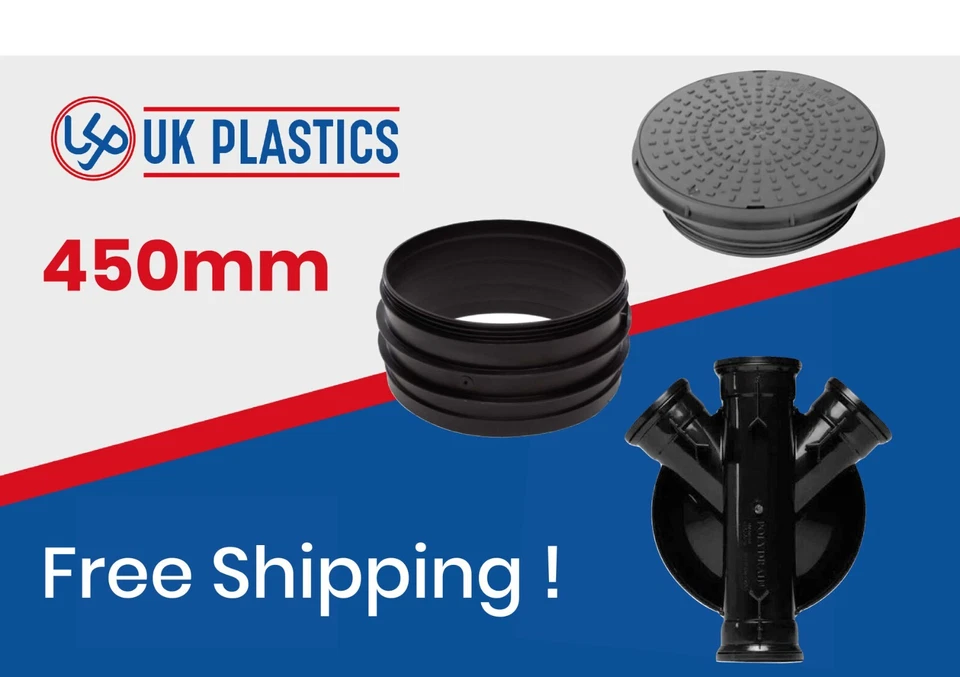 UK PLASTIC Underground Drainage Manhole Inspection Chamber Set 450mm with 110mm Outlets