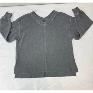Aerie Wonder Textured V-Neck Sweatshirt Gray Soft Comfort Slouchy Size Small - Picture 1 of 7