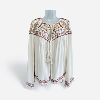 Willow & Clay Anthropologie Corbata Pequeña Frontal Suroeste Cuentas Boho Bordada Foto 1 de 4