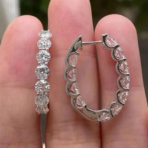 4 CTW Round Cut Moissanite Women's Huggie Hoop Earring 14K White Gold Plated - Picture 1 of 4