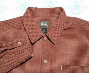 Quicksilver Men's Size - L Red Checked Long Sleeve Linen Pocket Button Up Shirt - Picture 1 of 6