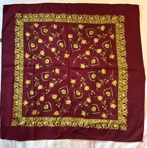 Vintage 1980er Wolle handbedruckt rot Blumen Schal Made in Japan 29" Quadrat - Bild 1 von 4